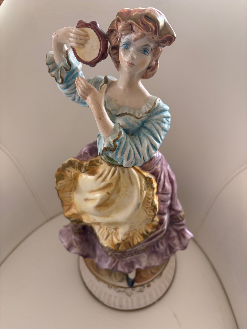 Hand-Painted Ceramic Figurine in Blue, Purple and Gold BY CAPO DIMONTE